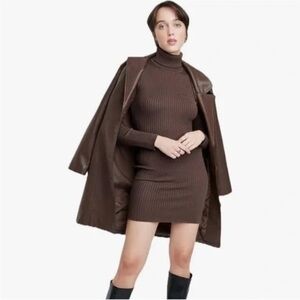 NWT Women's Long Sleeve Bodycon Mini Sweater Dress - Wild Fable Chocolate brown